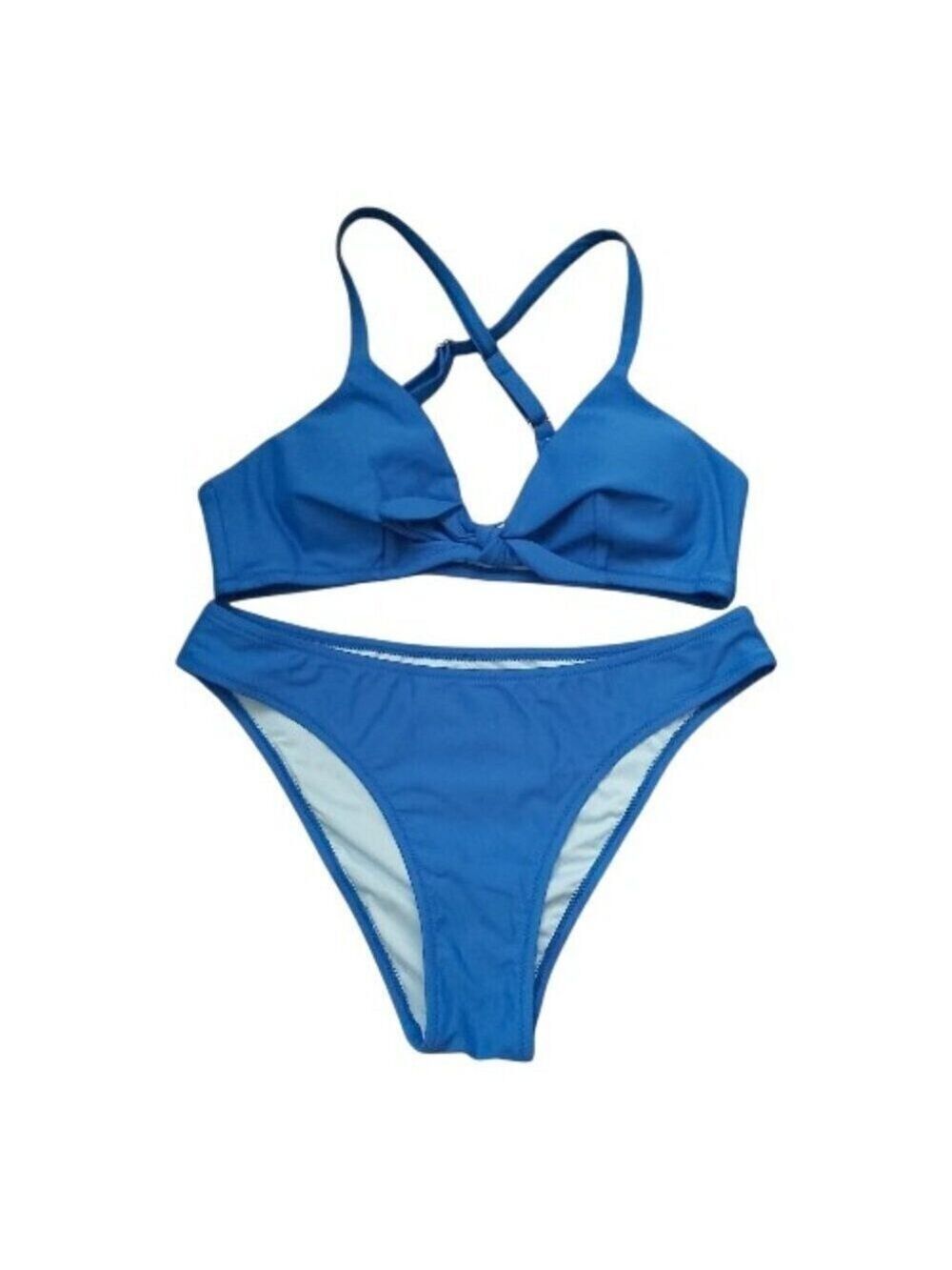 CUPSHE Blue 2-Piece Bikini Set Medium High Waist Bottom Adjustable Straps
